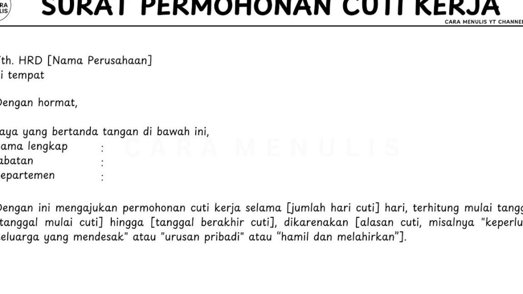 Contoh dan Cara Menulis Surat Cuti Kerja yang Benar
