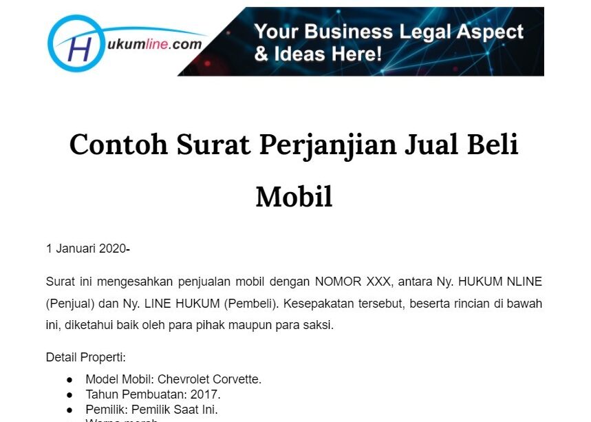Surat Perjanjian Jual Beli Mobil yang Harus Diketahui
